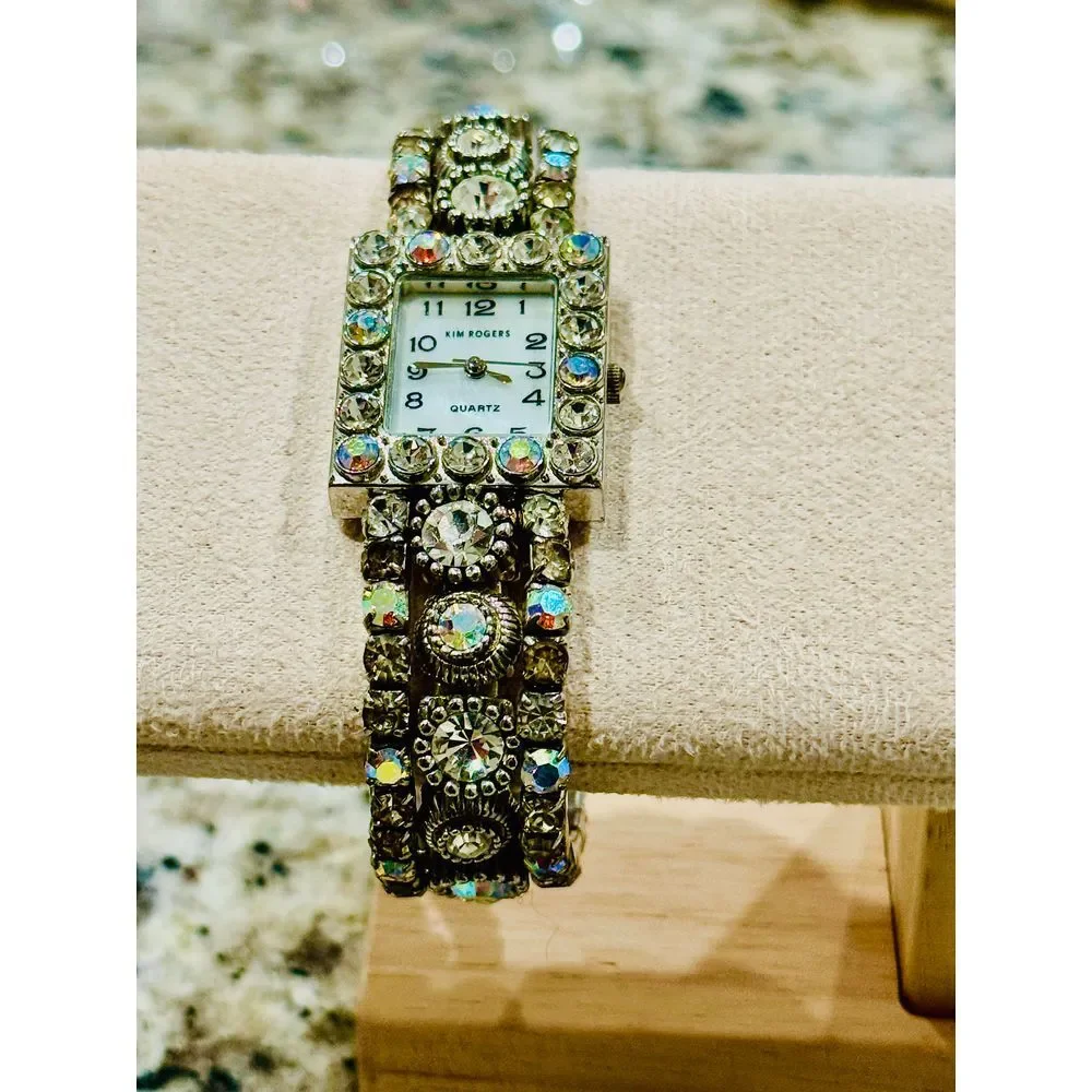 Kim Rogers Crystal Rhinestone Square Face Bracelet Watch‎ Vintage Style Piece